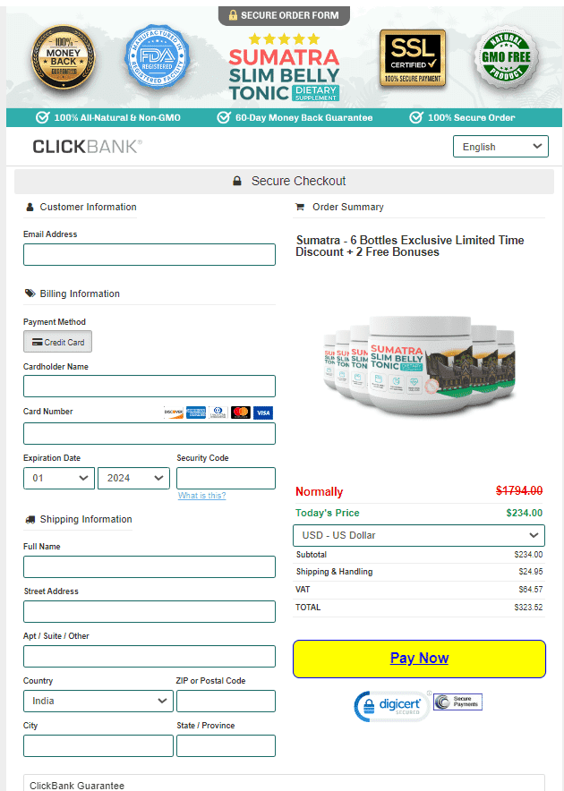 Order Sumatra Slim Belly Tonic